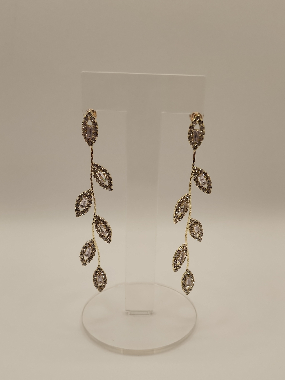 SHEIN Gold Leaf Cascade Earrings with Clear Stones